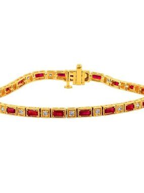 3.51 Carat Natural Diamond and Ruby Fancy Bracelet 14K Yellow Gold 7''